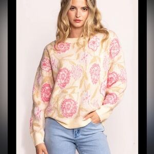 (2) Pink Martini Pink and Cream Floral Sweater